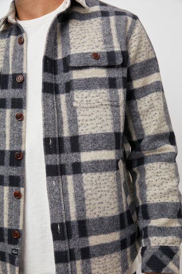 QUINTEN SHIRT JACKET IVORY PACIFIC CHECK - POCKET DETAILS UNBUTTONED