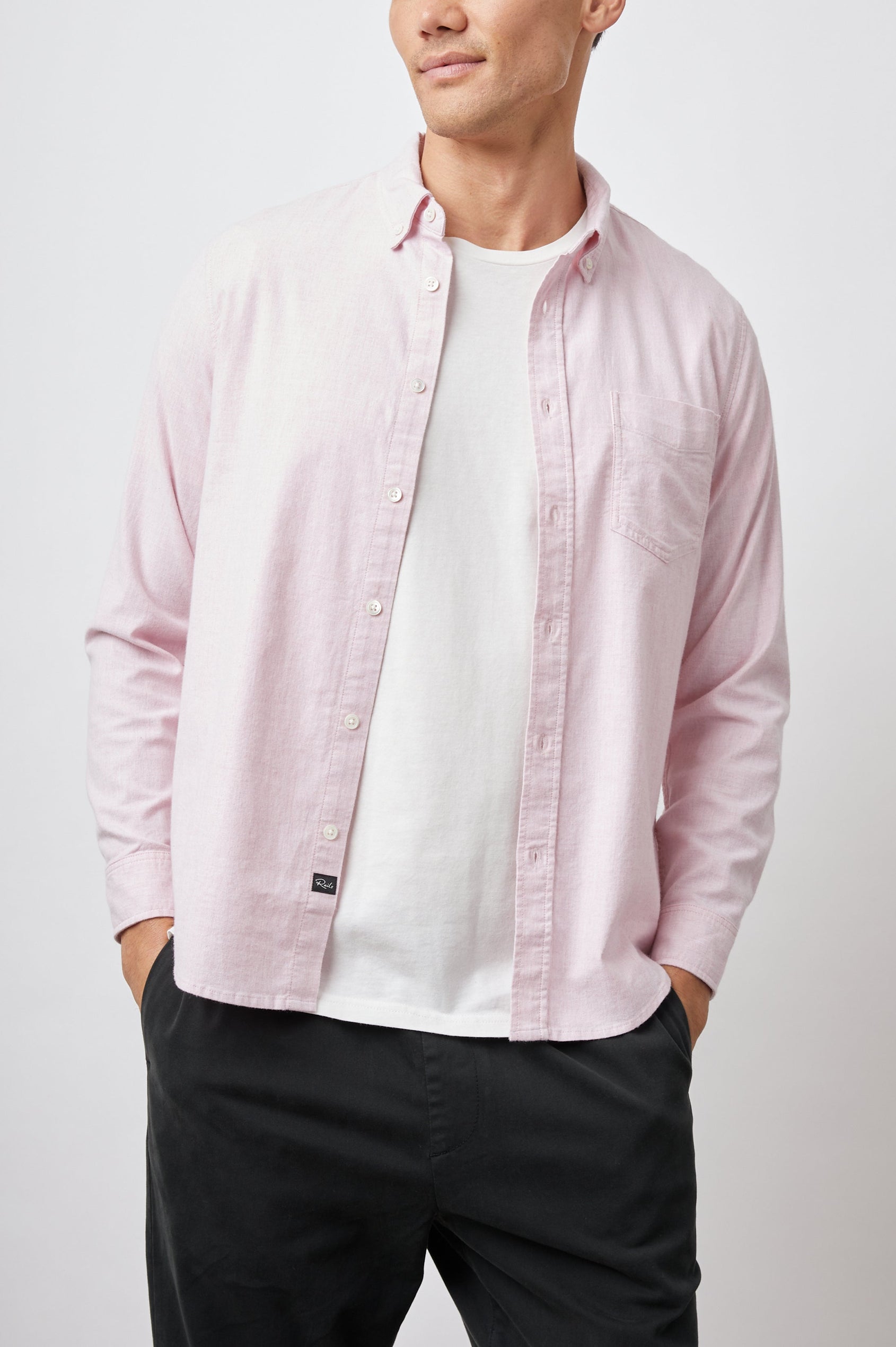 REID SHIRT - CORAL HEATHER OXFORD - FRONT 