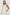 Rosalind tank midi dress with scoop neck, fitted bodice, and bubble skirt in Ivory -  close up of details on model