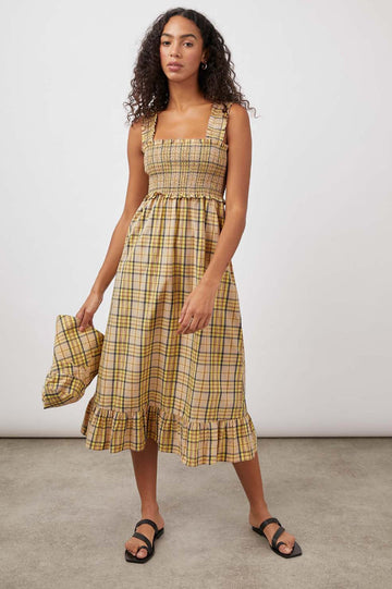 RUMI SUNFLOWER PLAID DRESS- FRONT