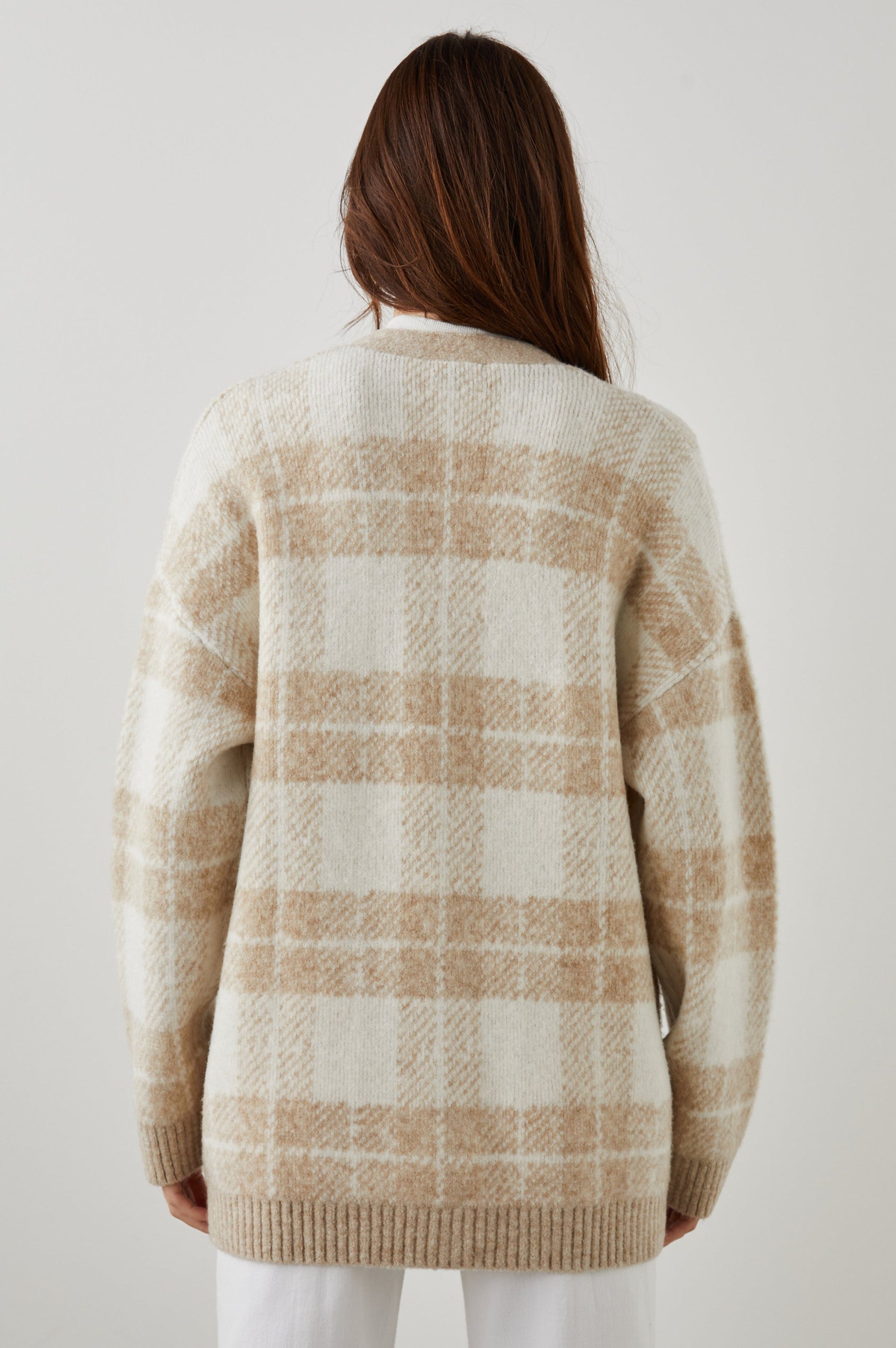 RUNI CARDIGAN IVORY SAND PLAID - BACK