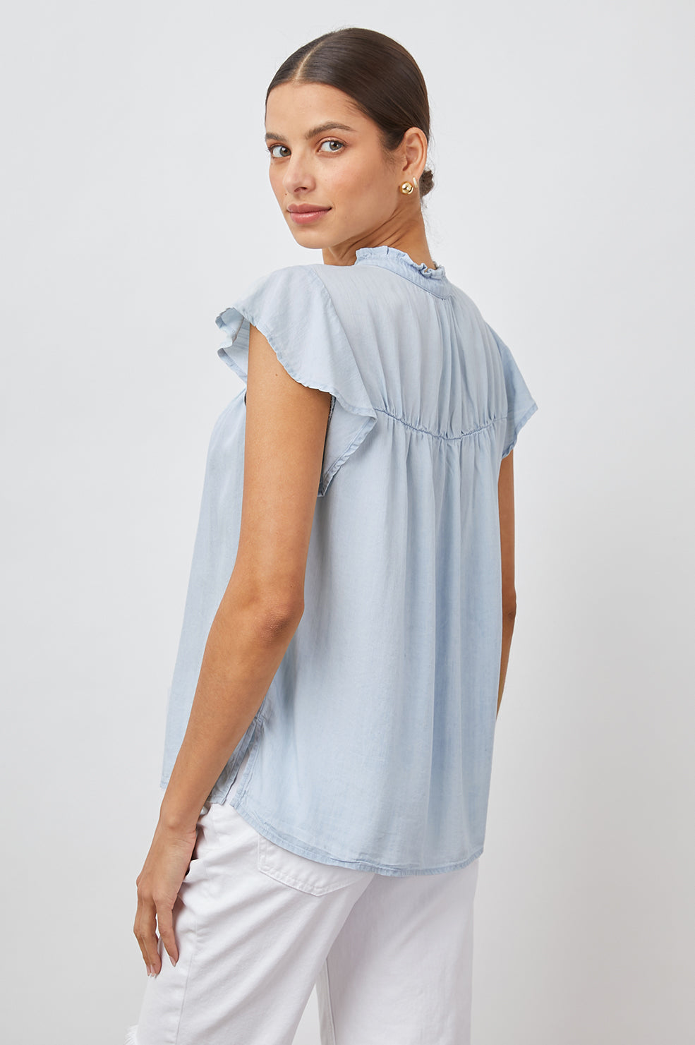 RUTHIE LIGHT VINTAGE BUTTON DOWN RUFFLE SLEEVE-BACK