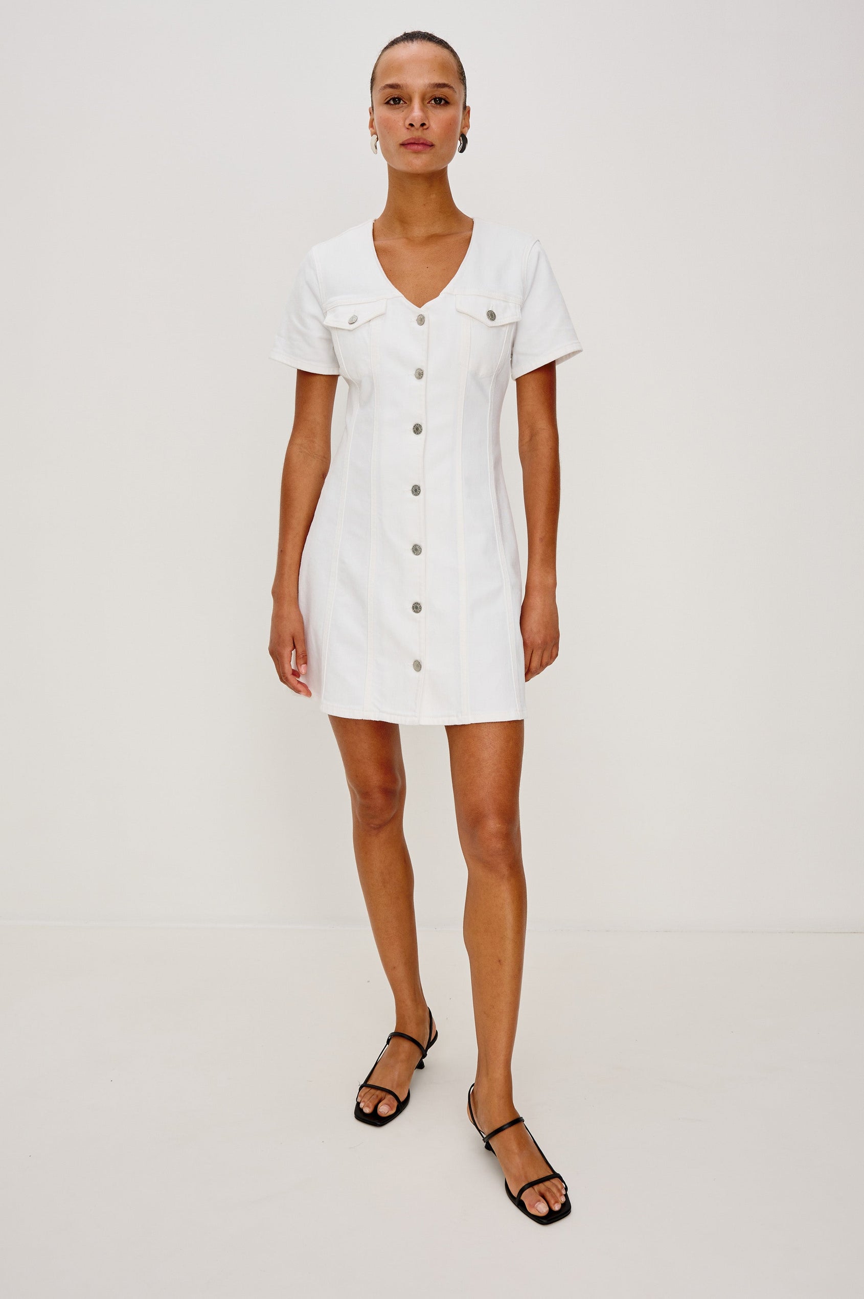 white denim dress short sleeve Louisa Short Sleeve Denim Dress - White