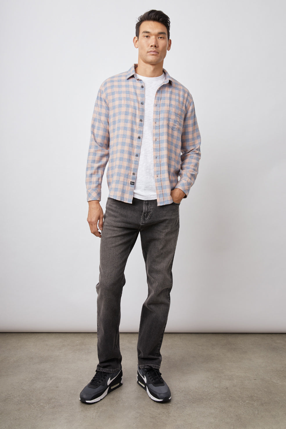 LENNOX SHIRT - PEACH DENIM MELANGE - FRONT FULL BODY