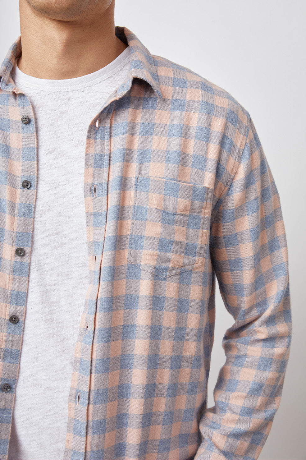 LENNOX SHIRT - PEACH DENIM MELANGE - FRONT DETAIL