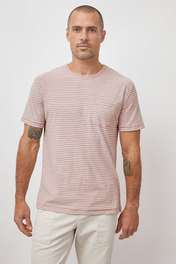 VALENCIA ROSE INDIGO STRIPE CREW SHIRT- FRONT