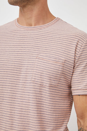 VALENCIA ROSE INDIGO STRIPE CREW SHIRT-DETAIL