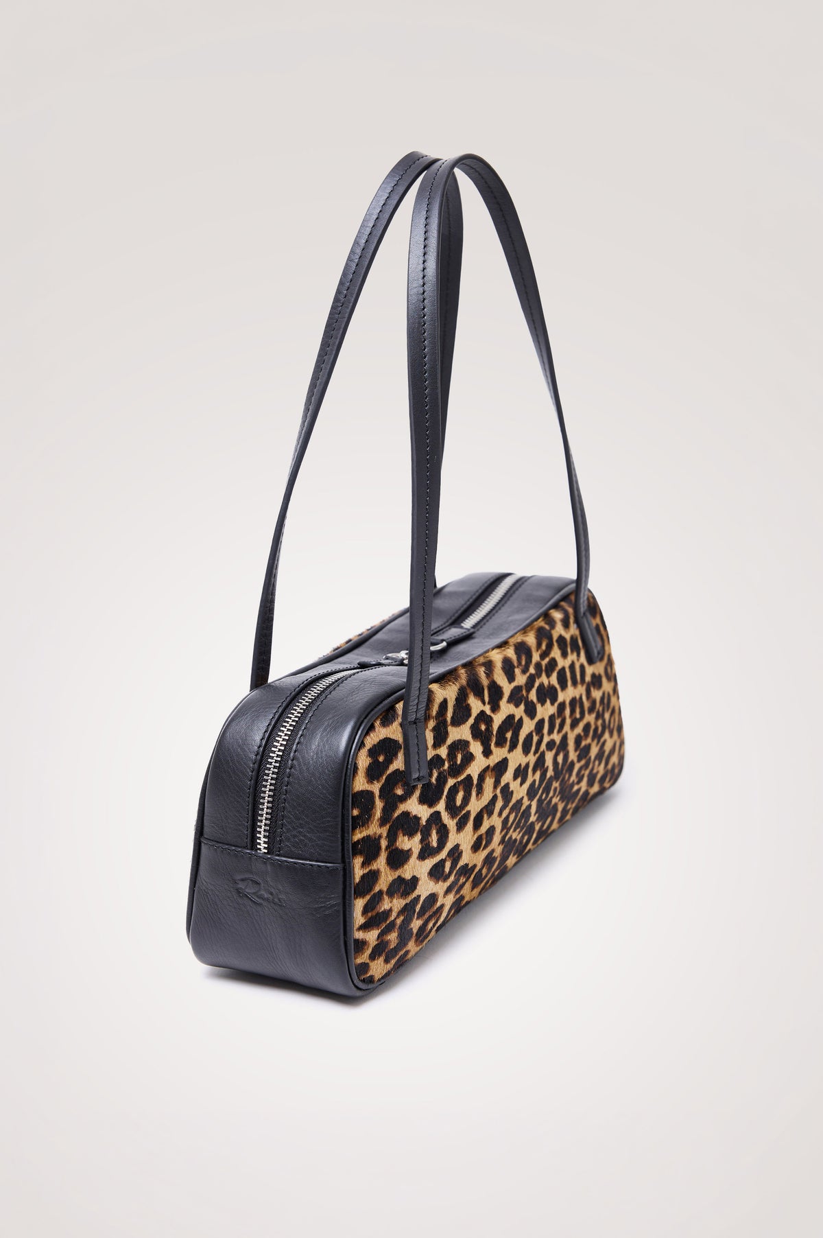 Varese Baguette Bag in Leather and Haircalf With Top Straps, Top-Zip Closure, and Interior Slip Pocket in Brown Nala Hair Calf Colorway - Side Product View Featured