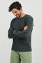 Wade Long-Sleeve Waffle Knit Thermal with a Crew Neck in Ink Colorway - Front View Featured on Model
