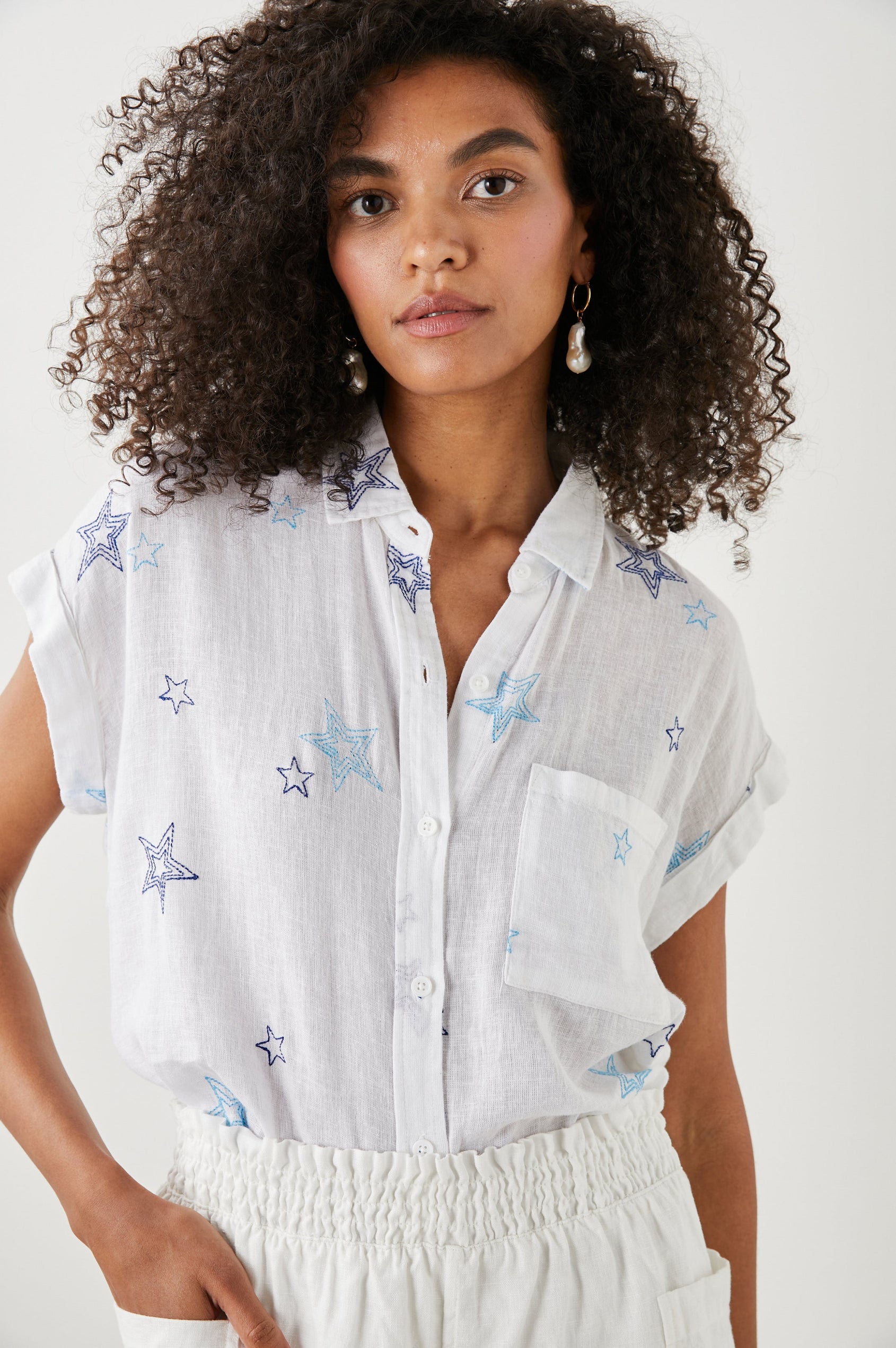 WHITNEY SHIRT NAVY STITCHED STARS - FRONT