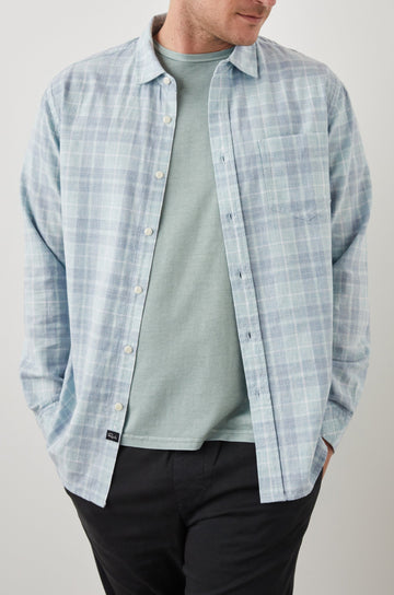 WYATT SHIRT - BITTER MELON CLOUD MELANGE - FRONT UNBUTTONED