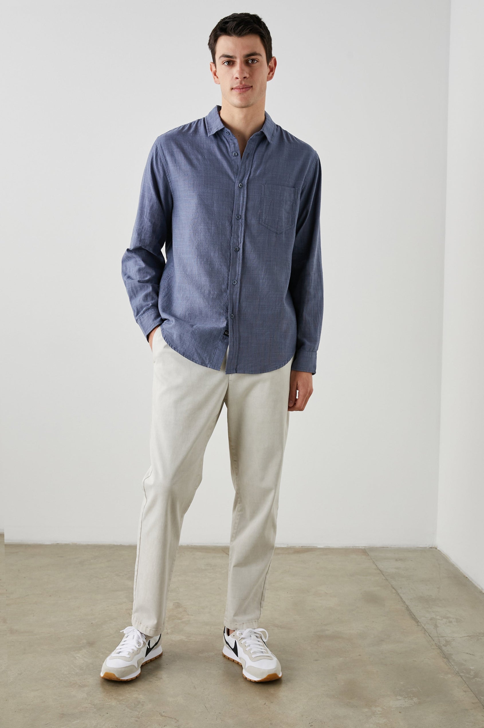 WYATT FLINT SHIRT - FRONT ONE HAND IN POCKET
