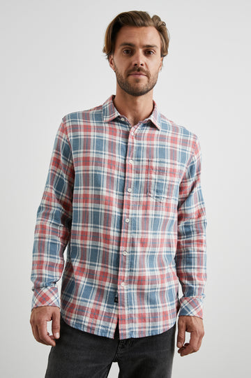 WYATT SHIRT - INDIGO MELANGE ROSE- FRONT BODY