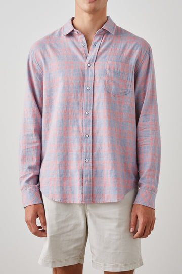 WYATT SHIRT INDIGO PAPAYA MELANGE - FRONT 
