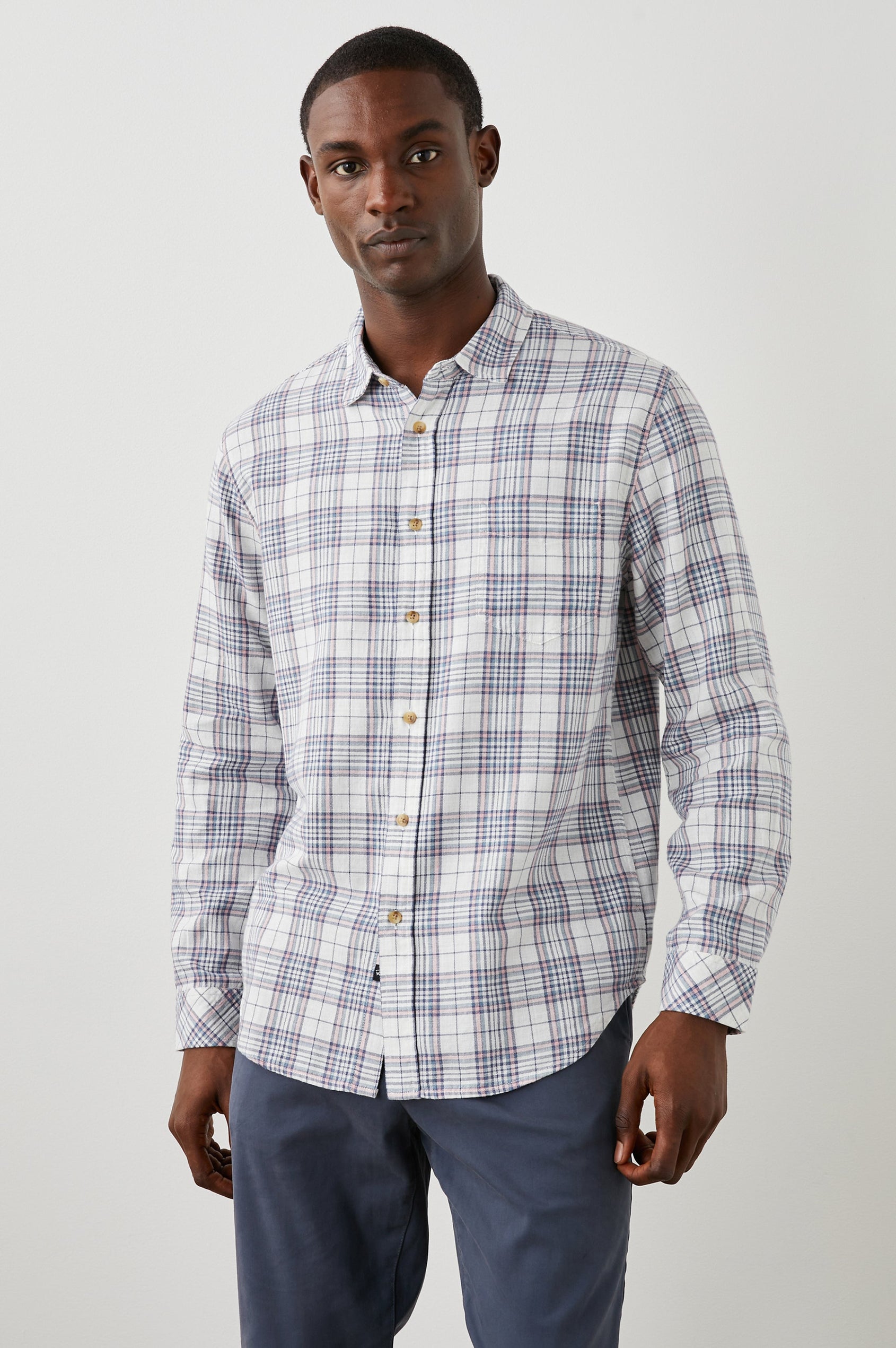 WYATT MELON NAVY WHITE MELANGE SHIRT - FRONT