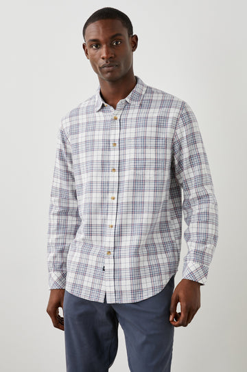WYATT MELON NAVY WHITE MELANGE SHIRT - FRONT