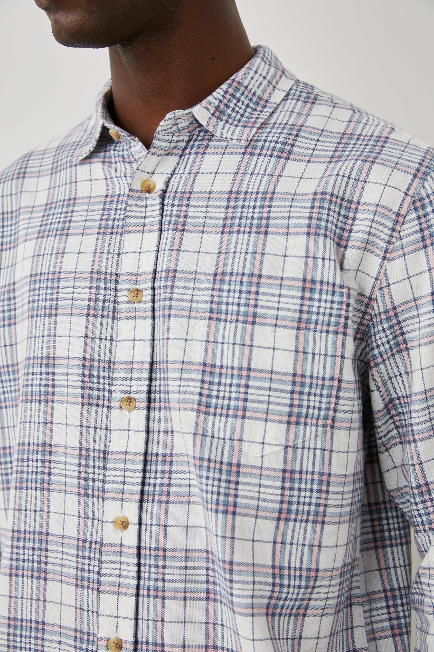 WYATT MELON NAVY WHITE MELANGE SHIRT - DETAIL