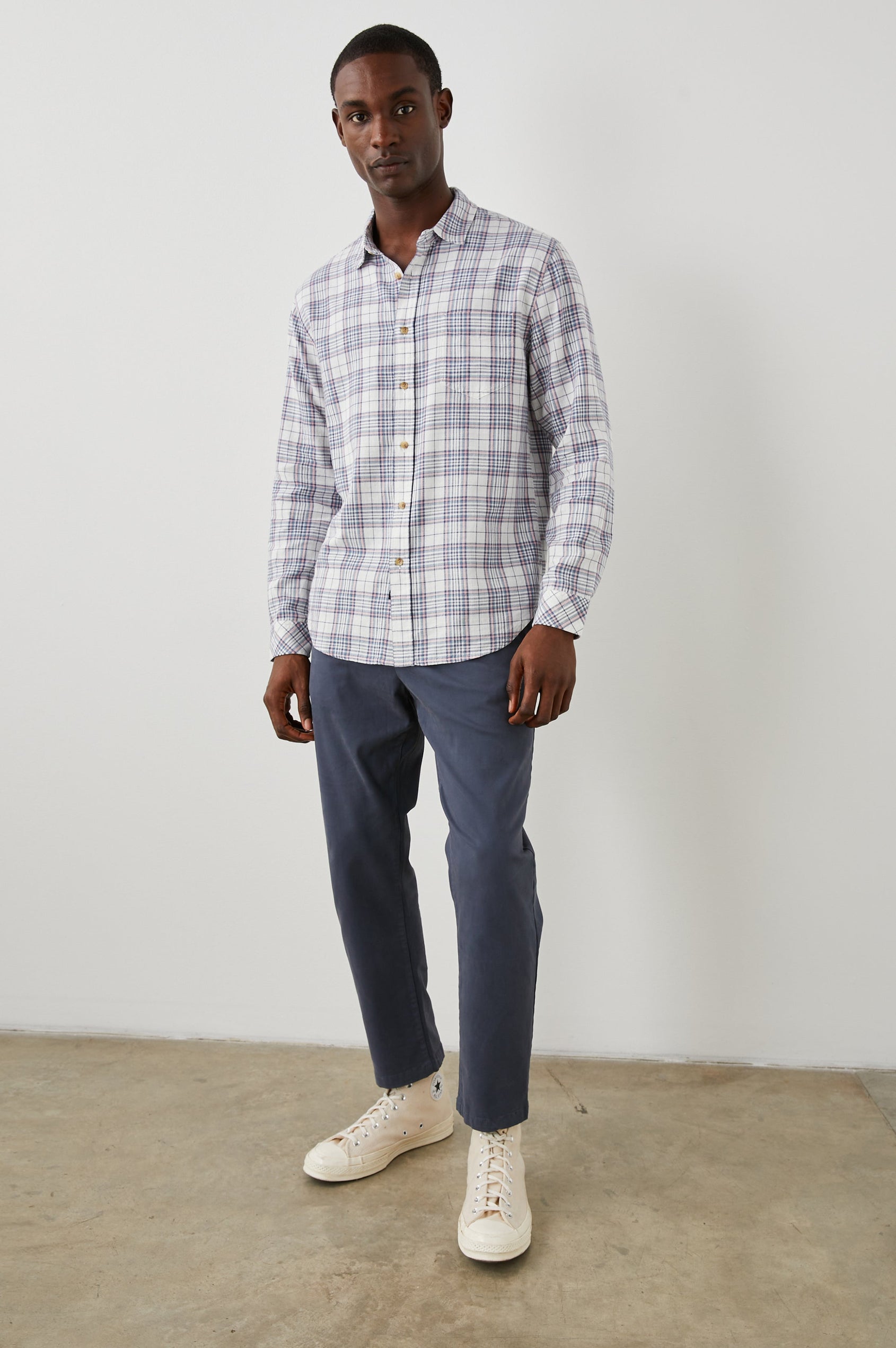 WYATT MELON NAVY WHITE MELANGE SHIRT - FRONT FULL BODY