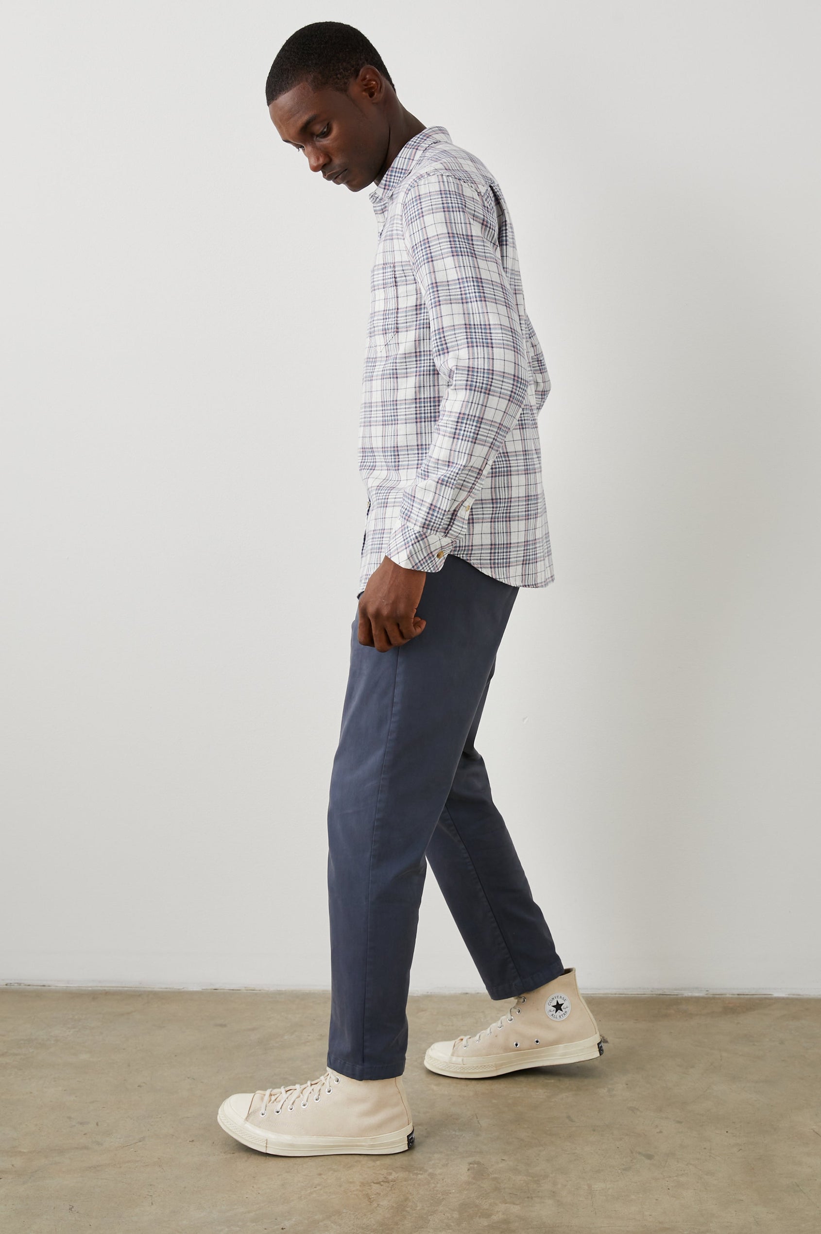 WYATT MELON NAVY WHITE MELANGE SHIRT - SIDE