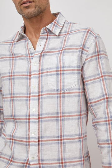 WYATT FLAG BLUE MELANGE LONG SLEEVE BUTTON DOWN- DETAIL