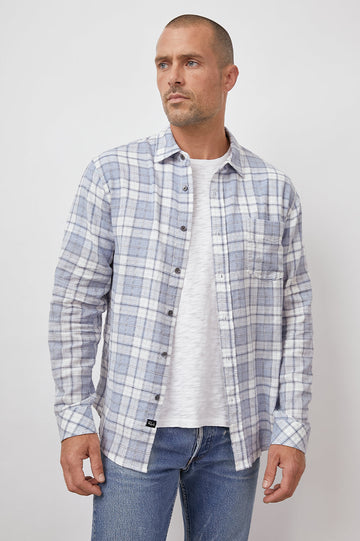 WYATT SEAGLASS MELANGE LONG SLEEVE BUTTON DOWN- FRONT UNBUTTONED