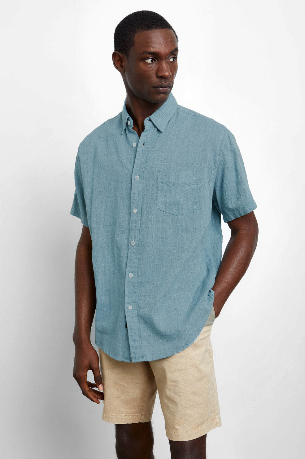 Fairfax Seagreen Short Sleeve Button Down - front styled
