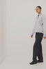 Zavier Sweatershirt in French Terry in Relaxed Slightly Cropped Fit, Contrast Poplin Collar and Cuffs, Quarter-Button Placket, and Ribbed Hem in Heather Grey Colorway - Video - Full Body Front View Featured on Model