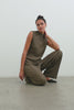Liana Micro-Pleated Pants with an Elastic Waist in Morel Colorway - Front Full Body Video on Model.