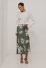Anya Midi Skirt in Satin-Back Crepe, High-Rise Elastic Waistband, Pull-On FIt in Lace Floral Colorway - Full Body Front View Featured on Model - Video