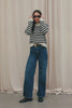 Corrine Long-Sleeve Sweater with Ribbed Trim and a Mock Neck in Oat Navy Stripe Colorway, Horizontal Stripes - Front Full Body Video on Model.