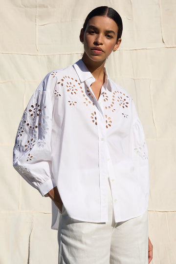 Alister White Button Down Long Sleeve Shirt - Montecito editorial