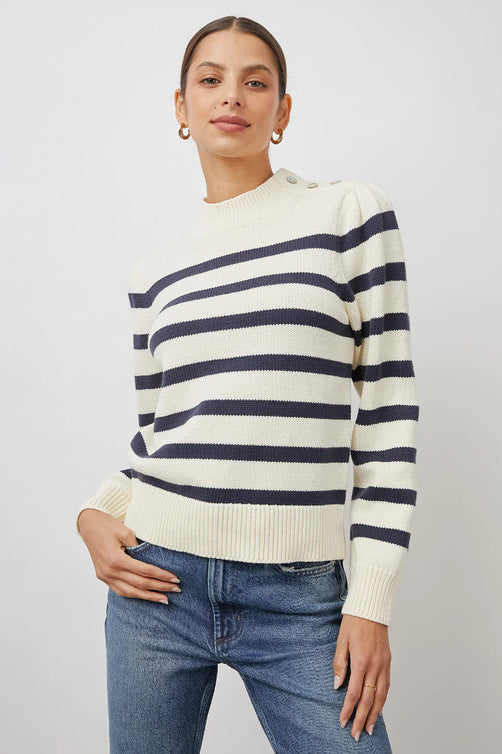 ALLIE SWEATER IVORY NAVY STRIPE - FRONT BODY