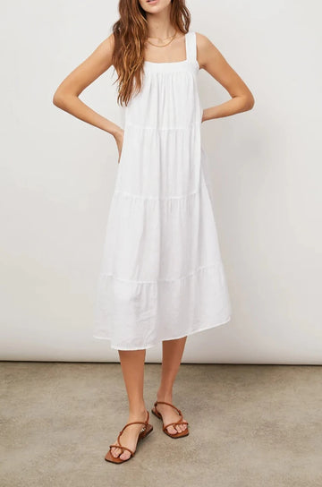 Amaya Bright White Tank Dress - full front body hands on hips