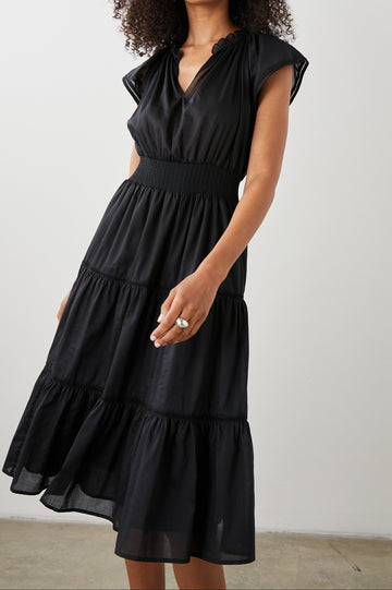 AMELLIA DRESS TRUE BLACK LACE DETAIL - FRONT IN MOTION