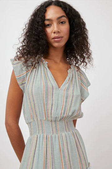 AMELLIA SAG HARBOR STRIPE TIERED SHORT SLEEVE DRESS - DETAILS