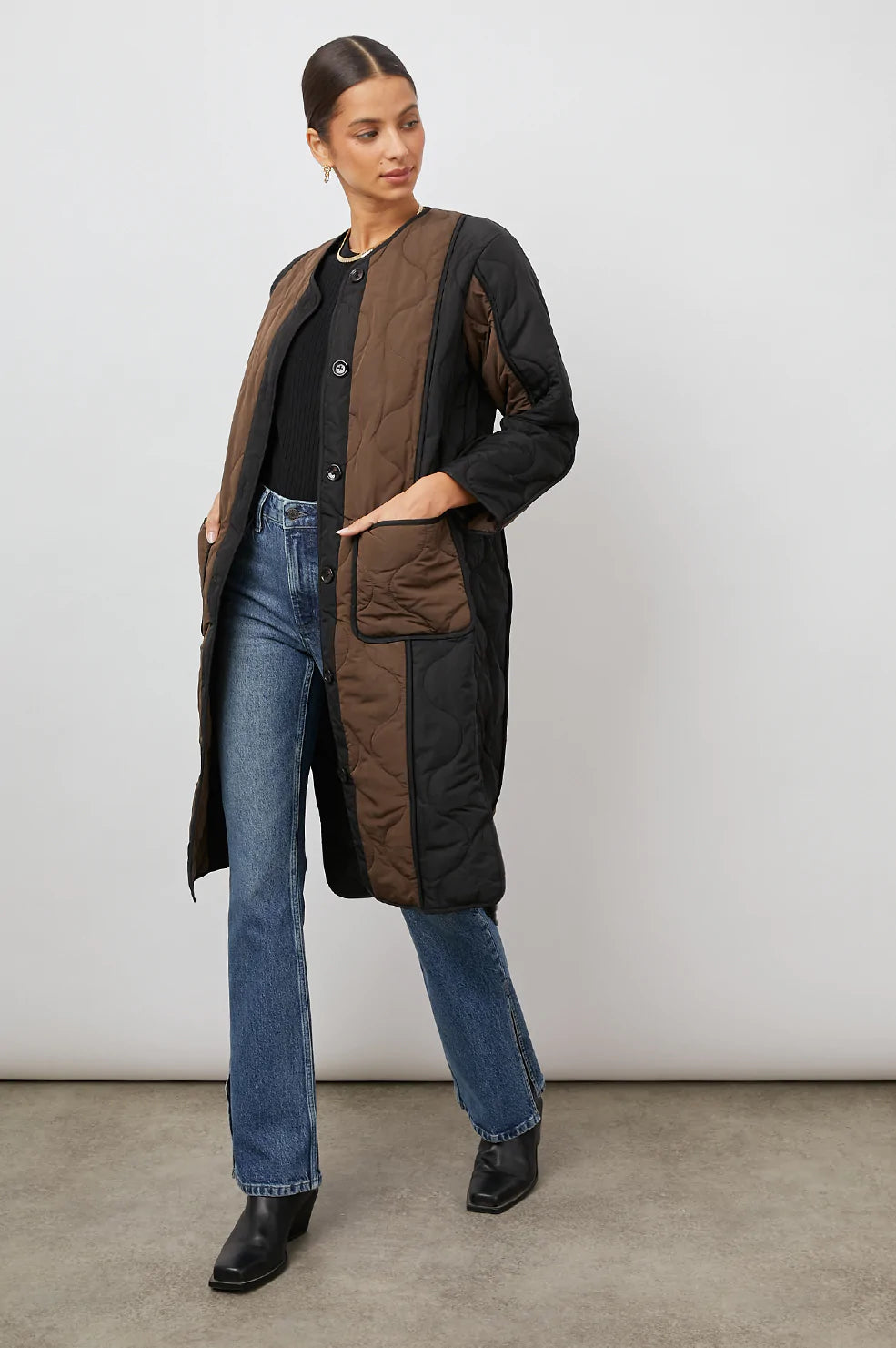 ANDRES BLACK BROWN MIX COAT-FULL FRONT BODY IN MOTION