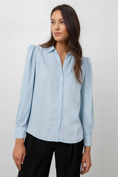 Angelica Light Vintage Button Down Long Sleeve Shirt - front untucked