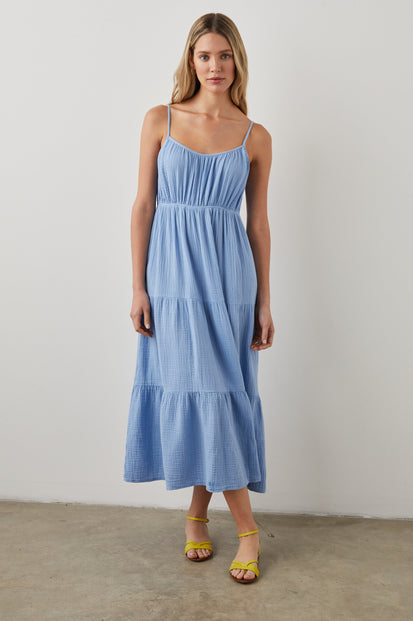 BLAKELY DRESS VISTA BLUE - FRONT FULL BODY