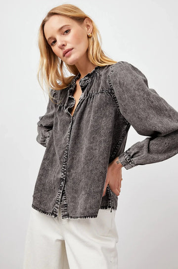 CAMILLE BLACK ACID WASH SHIRT- FRONT