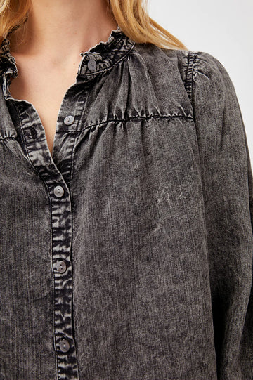 CAMILLE BLACK ACID WASH SHIRT- DETAIL