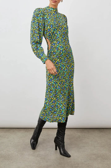 CARMEL DRESS ABSTRACT GARDEN - FRONT FULL BODY IN MOTION