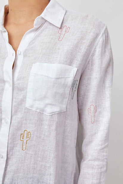 CHARLI EMBROIDEERED CACTI LONG SLEEVE BUTTON DOWN - DETAIL