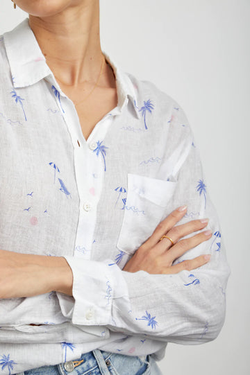 CHARLI MALIBU BEACH LONG SLEEVE BUTTON DOWN-FRONT CROSSED ARMS