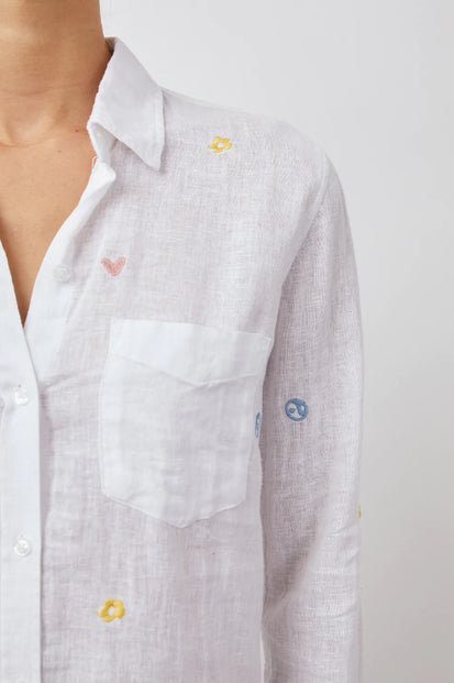 CHARLI PEACE AND LOVE EMBROIDERY LONG SLEEVE BUTTON DOWN-DETAIL