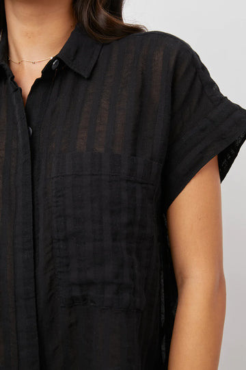 CITO BLACK SHADOW STRIPE SHORT SLEEVE BUTTON DOWN SHIRT-DETAIL