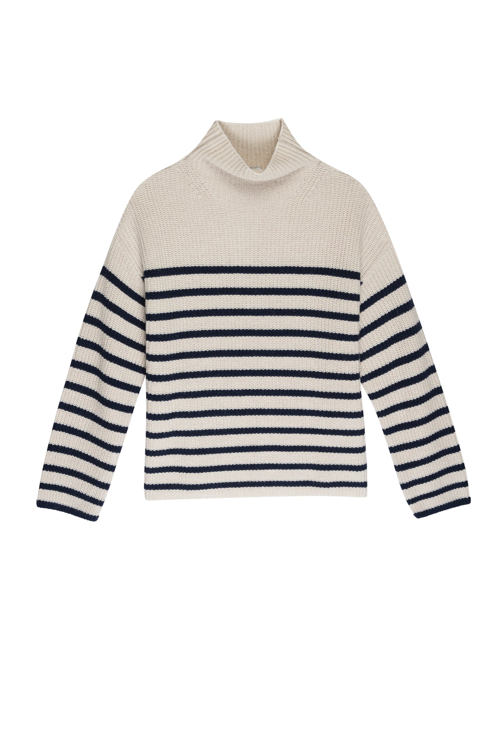 Claudia Cream Navy Stripe Mock Neck Sweater - flat