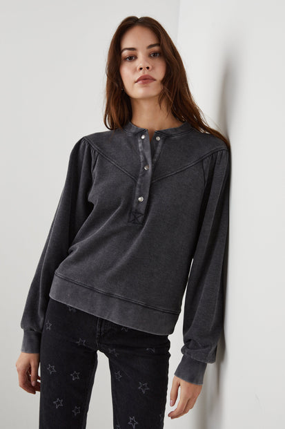 DEX SWEATSHIRT BLACK ACID WASH - FRONT