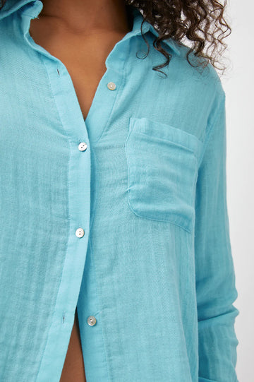 ellis aqua button-down - front detail