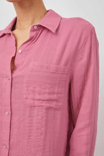 ELLIS PINK PUNCH LONG SLEEVE BUTTON DOWN- DETAIL