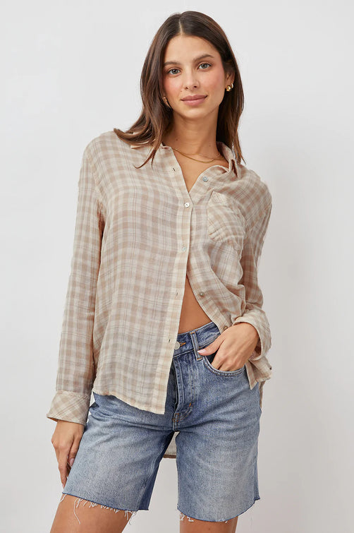 ELLIS SAND CREAM LONG SLEEVE BUTTON DOWN- FRONT